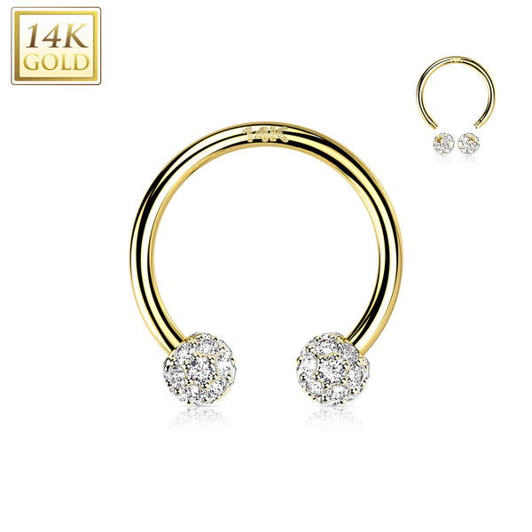 14kt Yellow Gold White Multi CZ Cluster Horseshoe - Pierced Universe