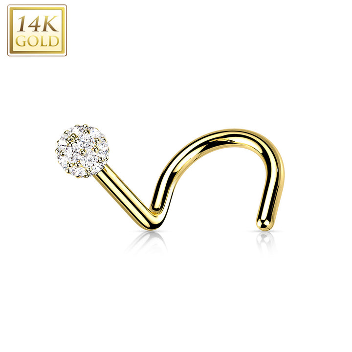 14kt Yellow Gold Multi CZ Cluster Corkscrew Nose Ring - Pierced Universe