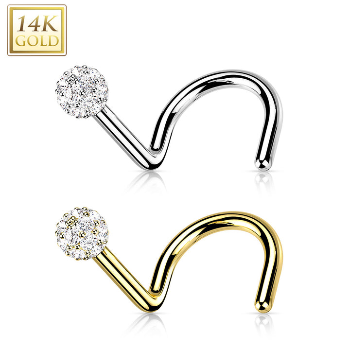 14kt Yellow Gold Multi CZ Cluster Corkscrew Nose Ring - Pierced Universe
