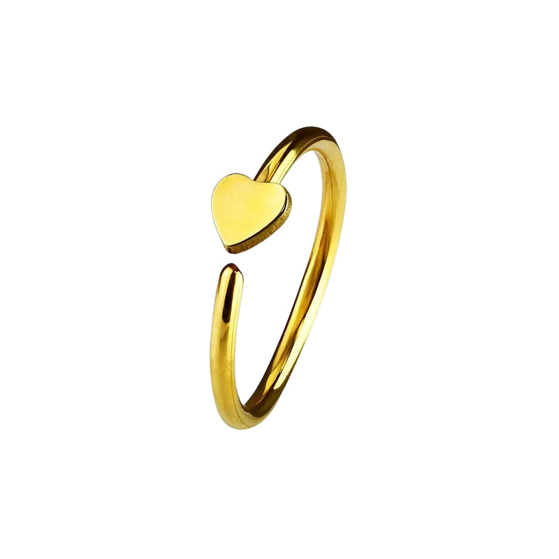Gold IP on 316L Surgical Steel Nose Hoop Ring with Small Heart - Pierced Universe