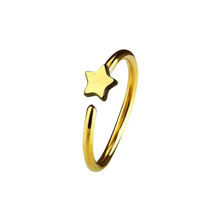 Gold IP on 316L Surgical Steel Nose Hoop Ring with Small Star - Pierced Universe