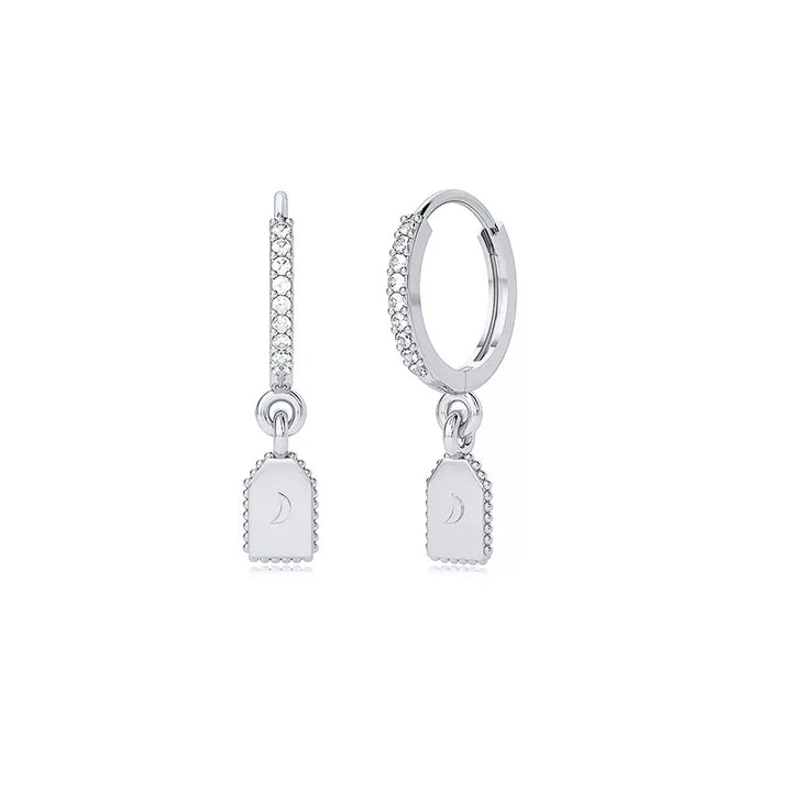 Pair of 925 Sterling Silver Crescent Moon Pendant Dangle Minimal Hoop Earrings - Pierced Universe