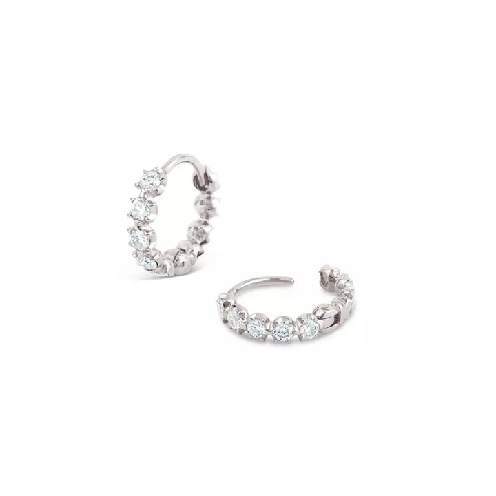 Pair of 925 Sterling Silver Clawed 5 White CZ Gem Minimal Hoop Earrings - Pierced Universe