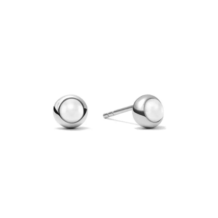 Pair of 925 Sterling Silver White Pearl Minimal Stud Earrings - Pierced Universe