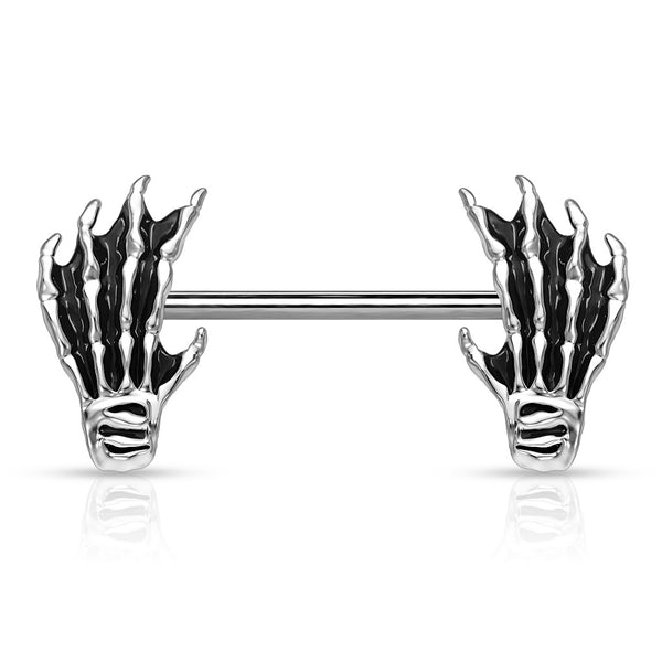316L Surgical Steel Skeleton Hand Nipple Ring Straight Barbell