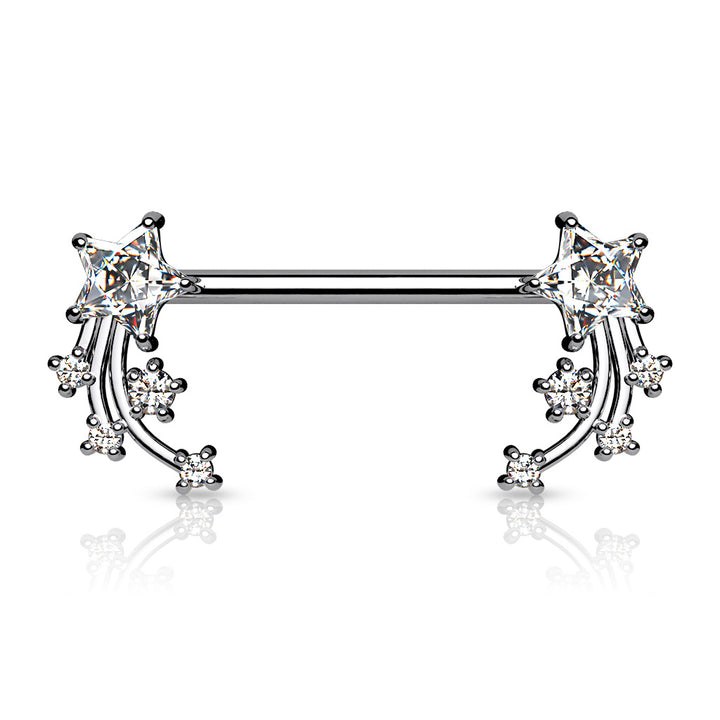 316L Surgical Steel White CZ Shooting Star Nipple Ring Straight Barbell - Pierced Universe