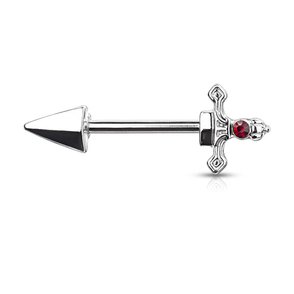 316L Surgical Steel Dark Red CZ Sword Dagger Nipple Ring Straight Barbell - Pierced Universe