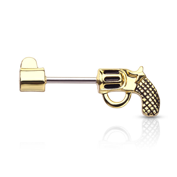 316L Surgical Steel Gold PVD Large Revolver Straight Barbell Nipple Ring 316L Surgical Steel Gold PVD Large Revolver Straight Barbell Nipple Ring