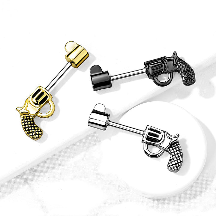 316L Surgical Steel Gold PVD Large Revolver Straight Barbell Nipple Ring - Pierced Universe