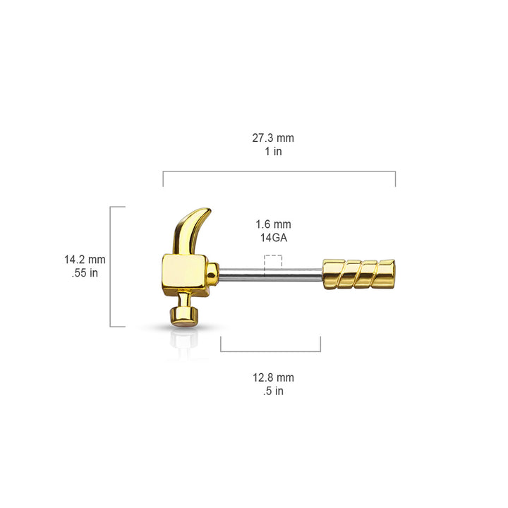 316L Surgical Steel Hammer Nipple Ring Straight Barbell - Pierced Universe