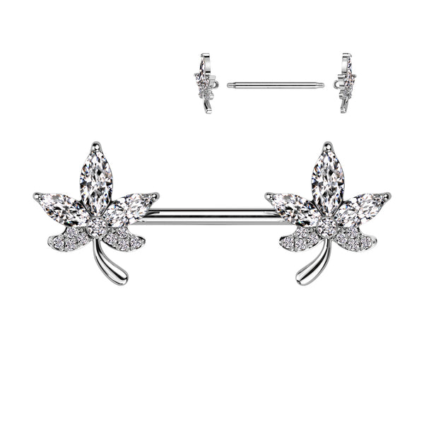 316L Surgical Steel Petal Flower White CZ Nipple Ring Barbell - Pierced Universe