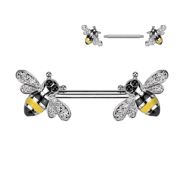 316L Surgical Steel Bumble Bee Nipple Ring Barbell - Pierced Universe