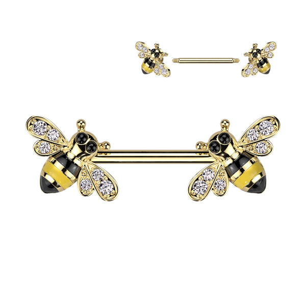 316L Surgical Steel Gold PVD Bumble Bee Nipple Ring Barbell - Pierced Universe