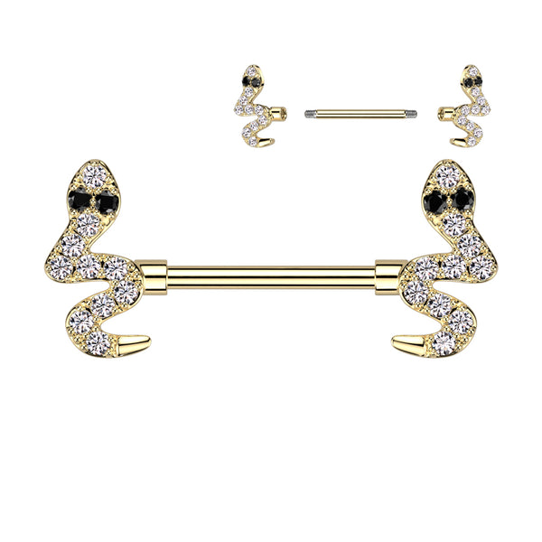 316L Surgical Steel Gold PVD Snake Nipple Ring Barbell 316L Surgical Steel Gold PVD Snake Nipple Ring Barbell