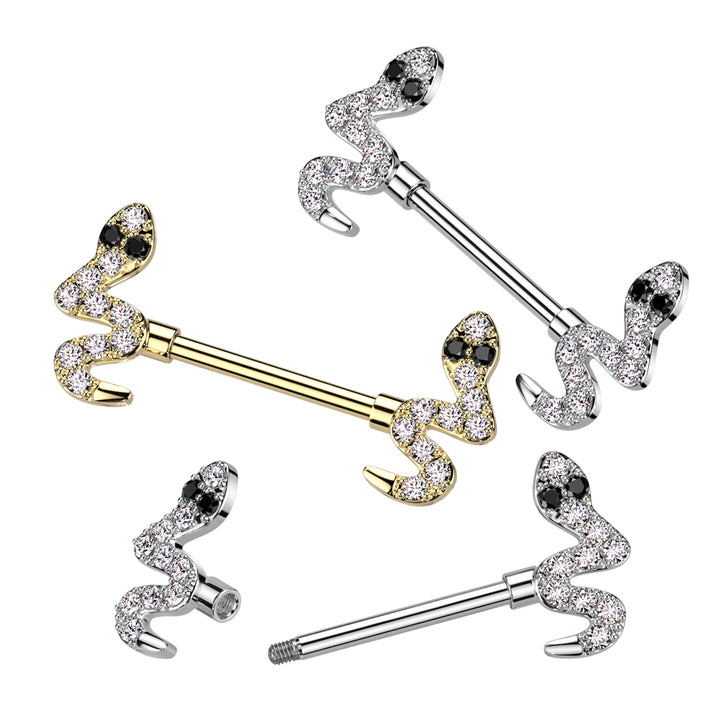 316L Surgical Steel Snake Nipple Ring Barbell - Pierced Universe