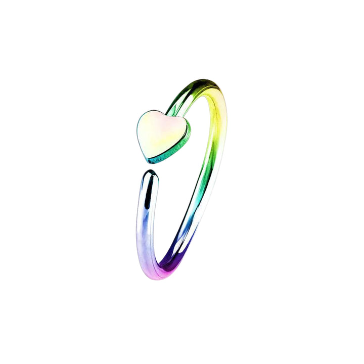 Multi Color IP on 316L Surgical Steel Nose Hoop Ring with Small Heart - Pierced Universe