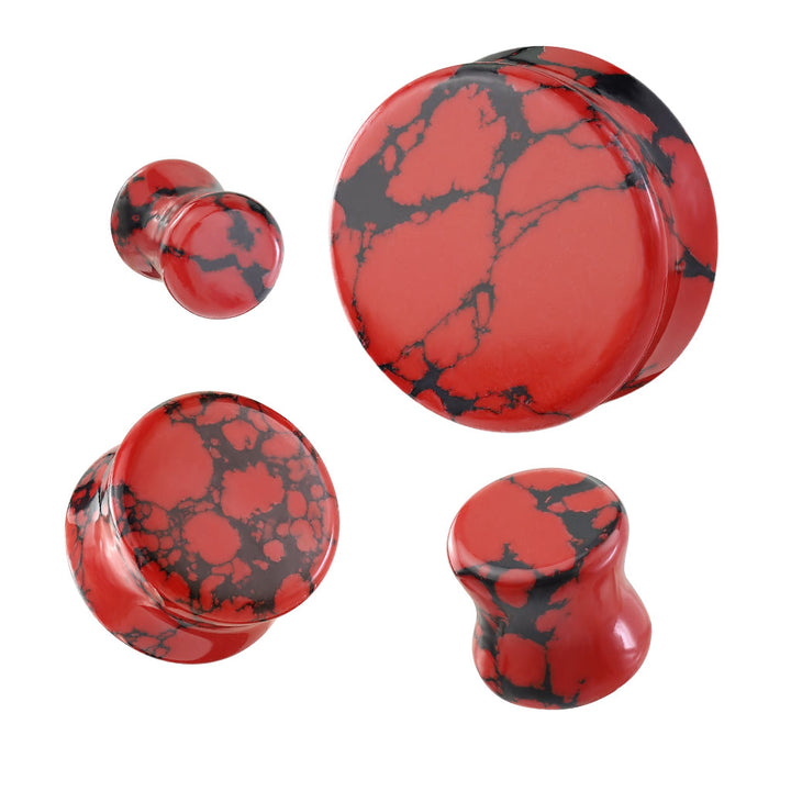 Organic Natural Red And Black Imperial Turquoise Stone Double Flared Ear Plugs - Pierced Universe