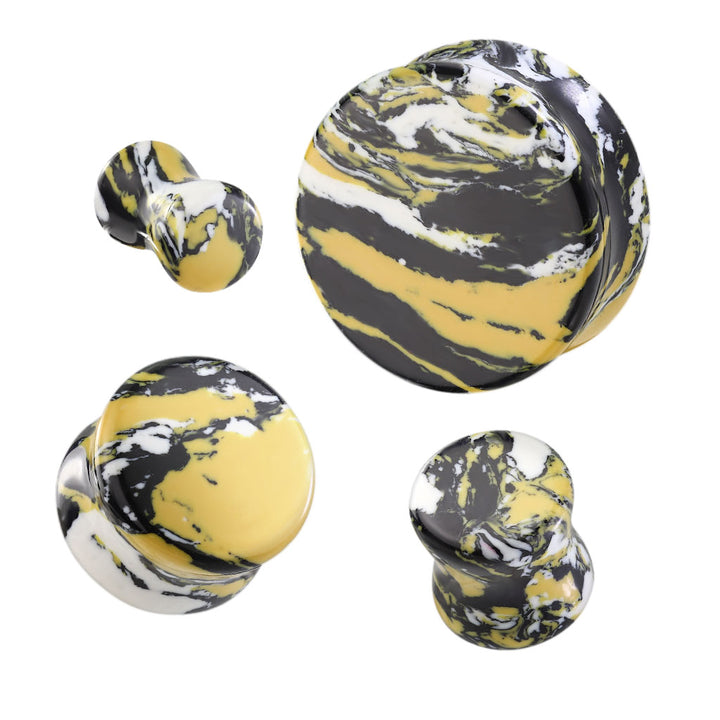 Organic Natural Yellow Black And White Imperial Turquoise Stone Double Flared Ear Plugs - Pierced Universe