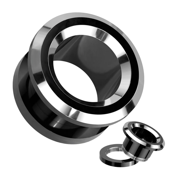 2-Tone Black PVD & Surgical Steel Screw On Ear Tunnels - Pierced Universe