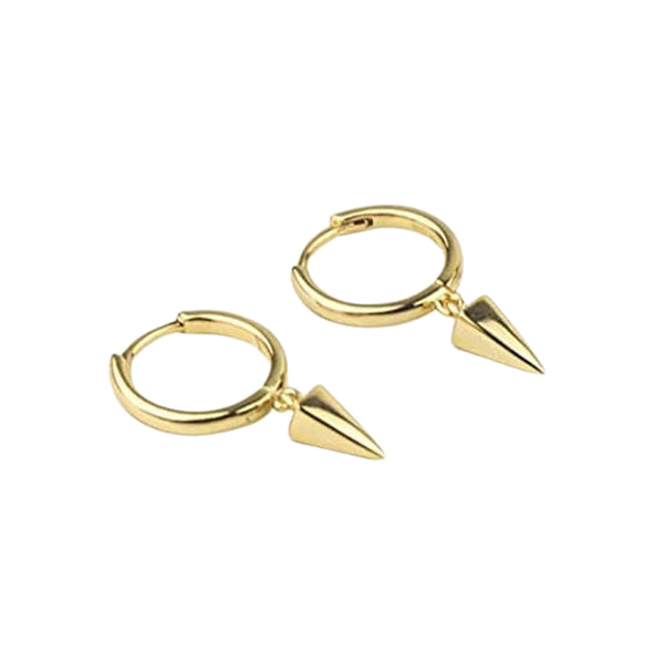 Pair Of 925 Sterling Silver Gold PVD Simple Spike Dangle Minimal Hoop Earrings - Pierced Universe