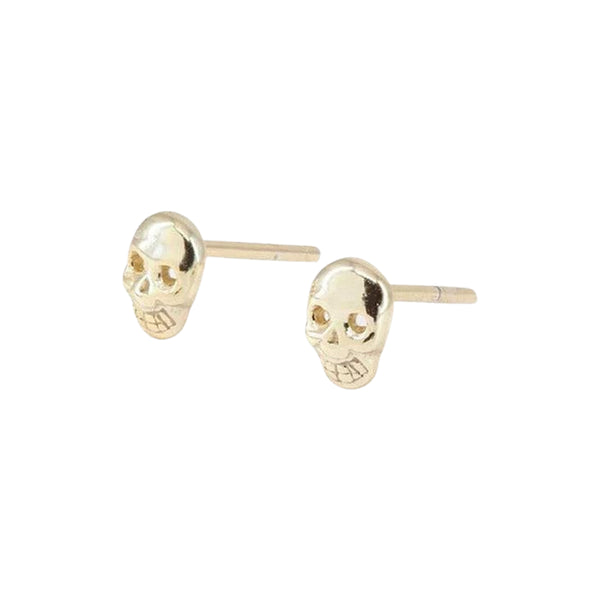 Pair Of 925 Sterling Silver Gold PVD Skull Stud Minimal Earrings - Pierced Universe