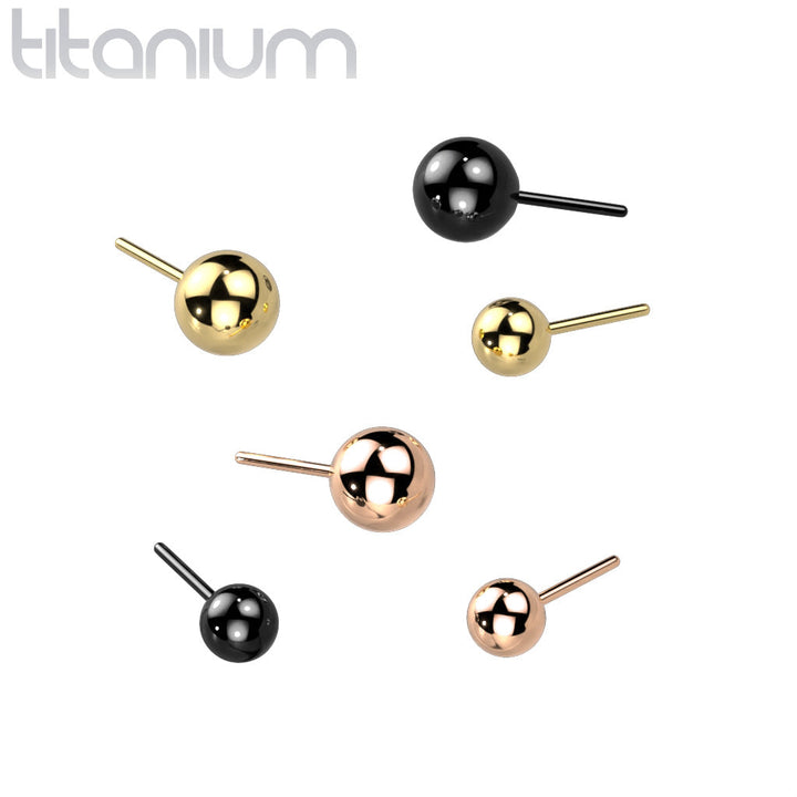 Implant Grade Titanium Rose Gold PVD Threadless Push In Ball Top Labret With Flat Back - Pierced Universe