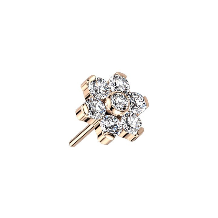 Implant Grade Titanium Threadless Rose Gold PVD Push In Tragus/Cartilage White CZ Flower With Flat Back - Pierced Universe