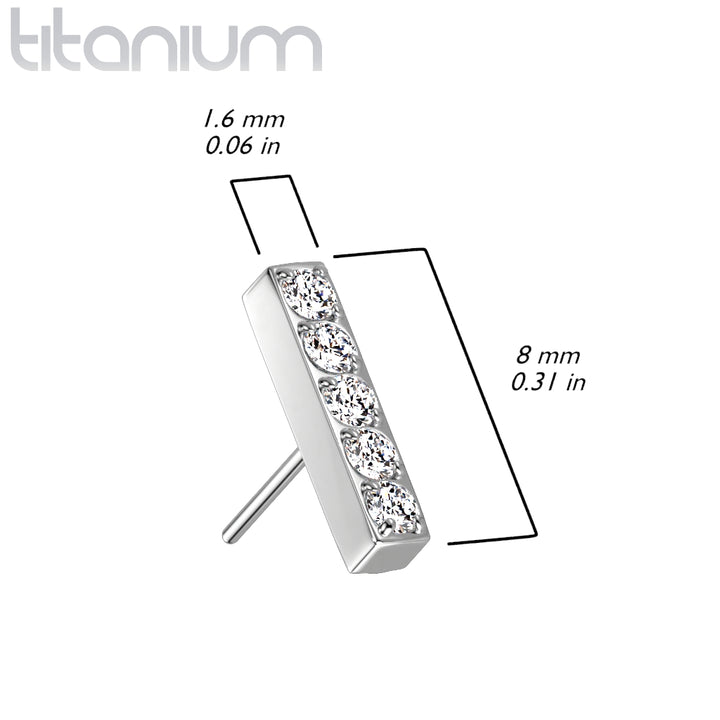 Implant Grade Titanium Gold PVD Threadless Push In Labret White Studded CZ Rectangle Bar - Pierced Universe