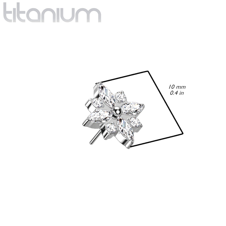 Titanium Rose Gold PVD Large White CZ Gem Flower Threadless Push In Labret - Pierced Universe