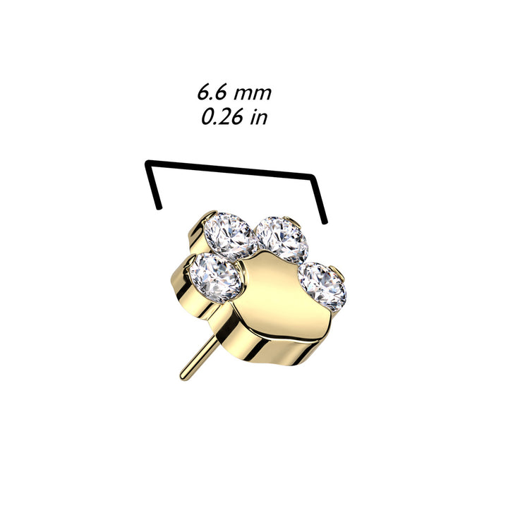 Implant Grade Titanium Gold PVD Paw Print White CZ Threadless Push In Labret - Pierced Universe