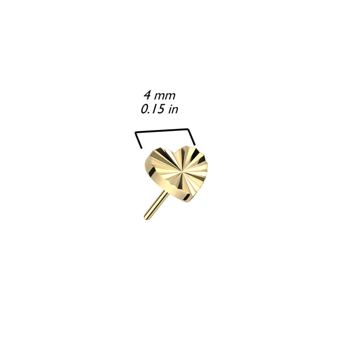 Pair of Implant Grade Titanium Gold PVD Dainty Ridged Heart Threadless Push In Earrings With Flat Back - Pierced Universe