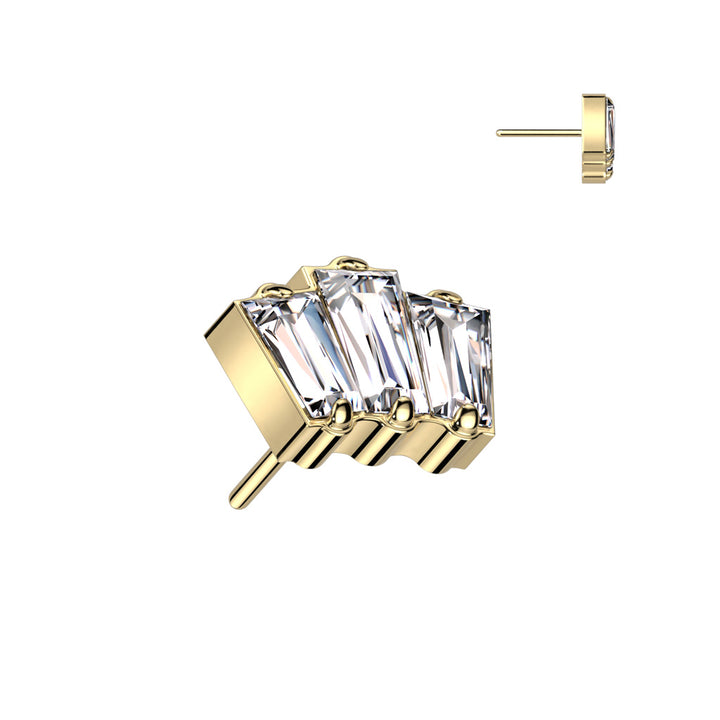 Implant Grade Titanium Gold PVD Triple Baguette White CZ Gem Threadless Push In Labret - Pierced Universe