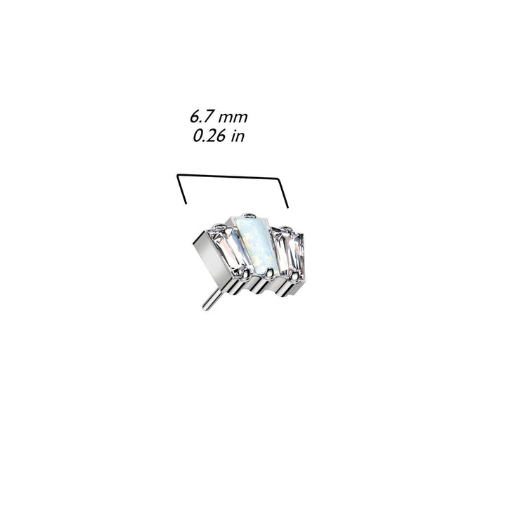 Implant Grade Titanium Triple Baguette White CZ Opal Threadless Push In Labret - Pierced Universe