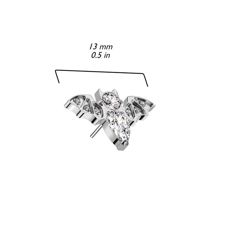 Implant Grade Titanium Gold PVD White CZ Large Flying Bat Threadless Push In Labret - Pierced Universe