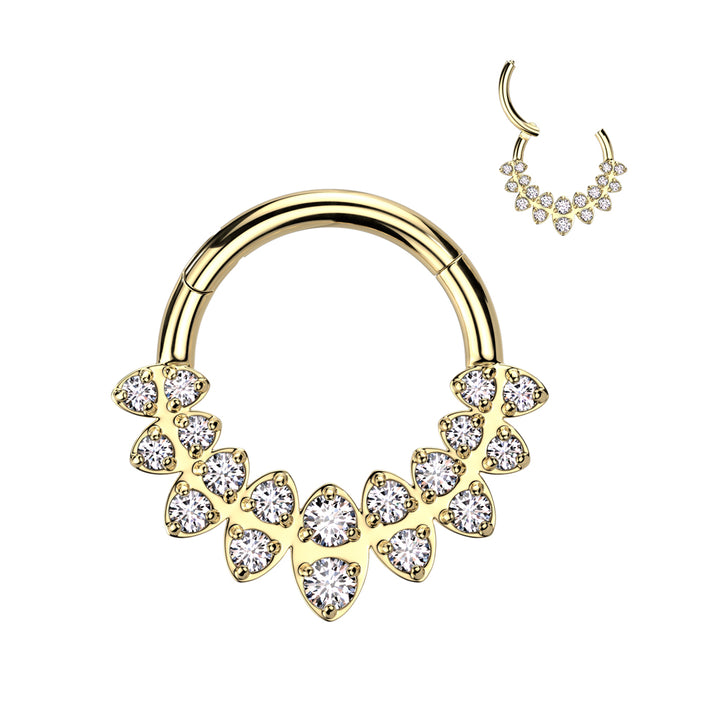 316L Surgical Steel Gold PVD Multi White CZ Gems Hinged Clicker Hoop - Pierced Universe