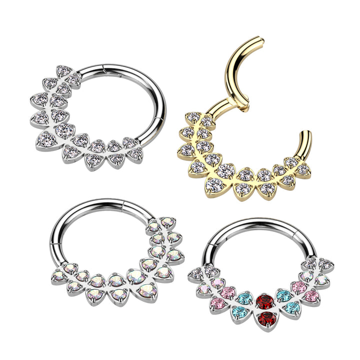 316L Surgical Steel Multi White CZ Gems Hinged Clicker Hoop - Pierced Universe