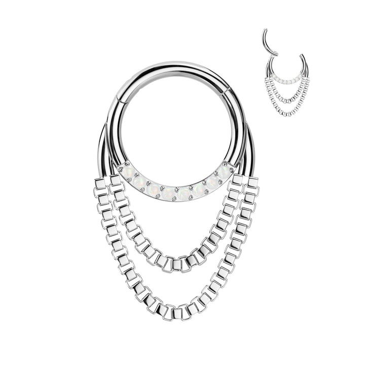 316L Surgical Steel White Opal Gem Chain Dangle Clicker Hoop - Pierced Universe