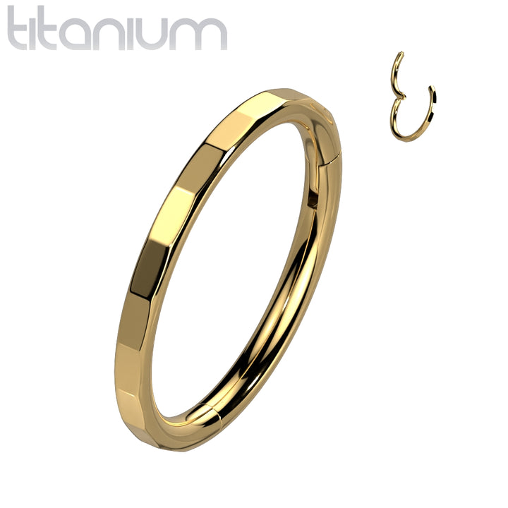 Implant Grade Titanium Gold PVD Faceted Edge Hinged Cartilage Clicker Hoop - Pierced Universe