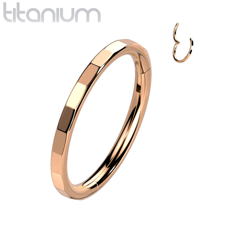 Implant Grade Titanium Rose Gold PVD Faceted Edge Hinged Cartilage Clicker Hoop - Pierced Universe