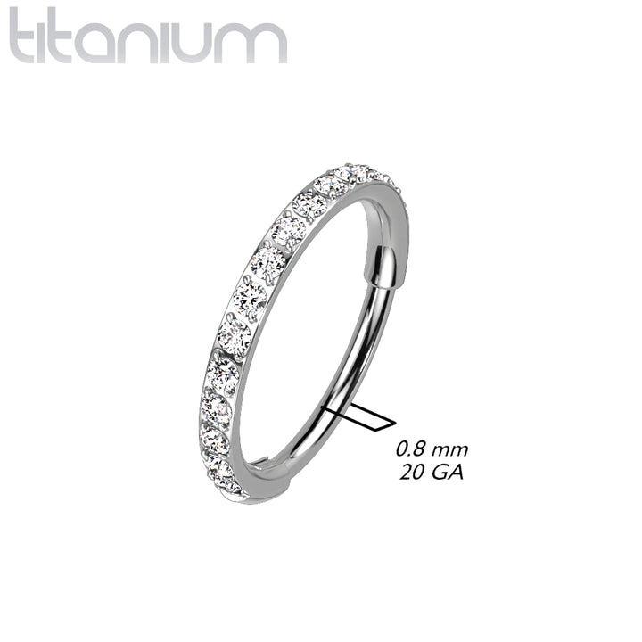 Implant Grade Titanium Pave White CZ Nose Hoop Hinged Clicker Ring - Pierced Universe