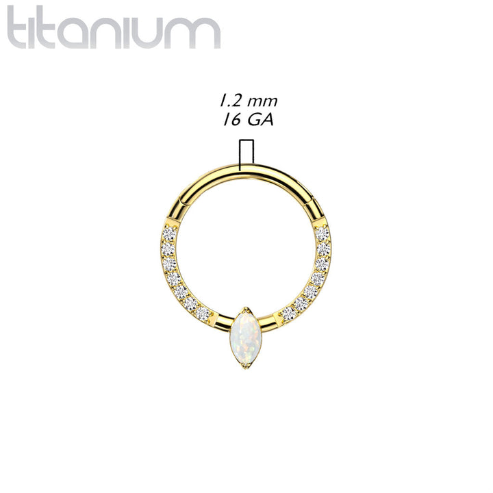 Implant Grade Titanium Gold PVD Pave White CZ Marquise Gem Hinged Clicker Hoop - Pierced Universe
