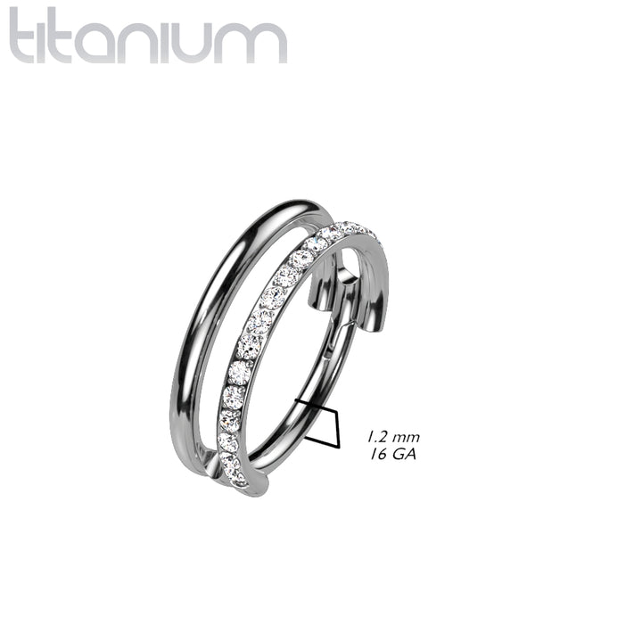Implant Grade Titanium Double Hoop White CZ Pave Hinged Clicker - Pierced Universe