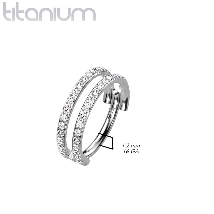 Implant Grade Titanium Gold PVD Double White CZ Pave Hinged Clicker Hoop - Pierced Universe