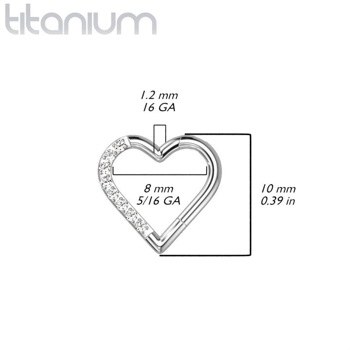 Implant Grade Titanium Rose Gold PVD White CZ Heart Hinged Daith Clicker Hoop - Pierced Universe