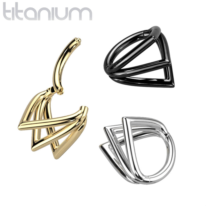 Implant Grade Titanium Gold PVD Multi Triangle Cuff Hinged Clicker Hoop - Pierced Universe