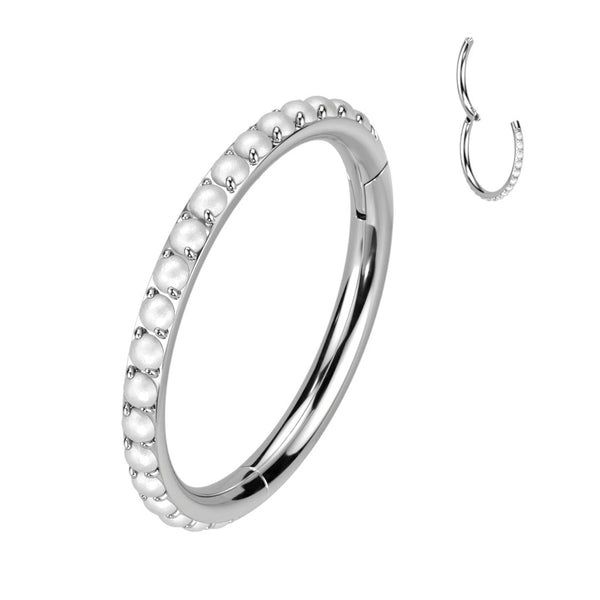 Implant Grade Titanium Pearl Studded Hinged Cartilage Clicker Hoop - Pierced Universe
