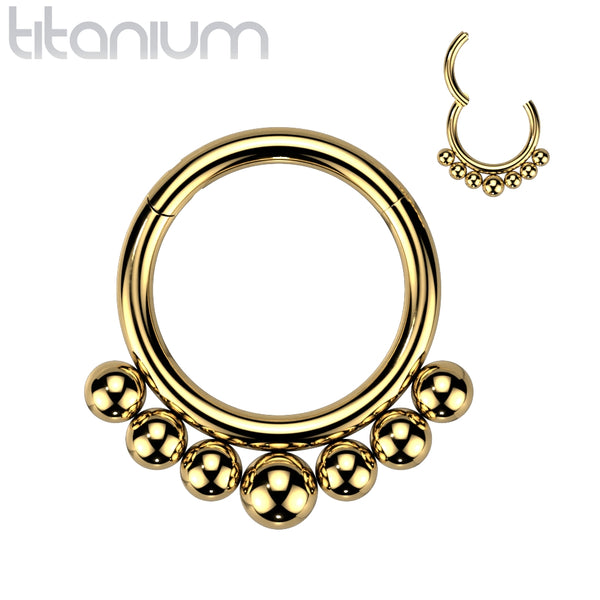 Implant Grade Titanium Gold PVD Beaded Tribal Hinged Septum Ring Hoop Clicker - Pierced Universe