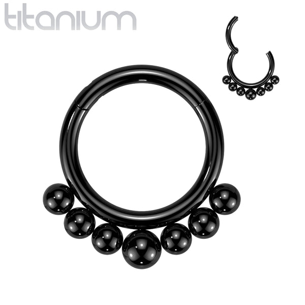 Implant Grade Titanium Black PVD Beaded Tribal Hinged Septum Ring Hoop Clicker - Pierced Universe