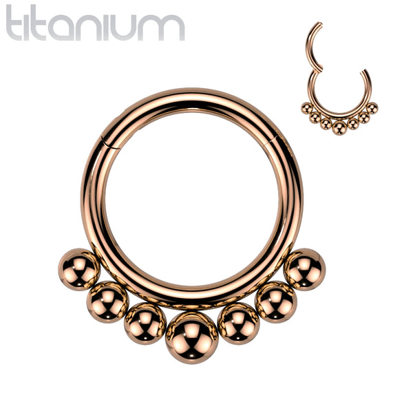 Implant Grade Titanium Rose Gold PVD Beaded Tribal Hinged Septum Ring Hoop Clicker - Pierced Universe