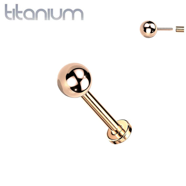 Implant Grade Titanium Rose Gold PVD Threadless Push In Ball Top Labret With Flat Back - Pierced Universe